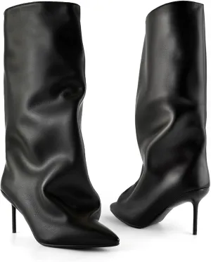 Knee High Boots Women, Slouchy Shark Boots with Pointed Toe Stiletto Heel Long Stylish Pull on High Heel Booties for Women