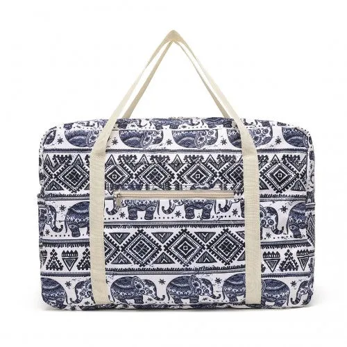 Kono Foldable Waterproof Storage Cabin Travel Handbag Elephant Print - Navy And Beige