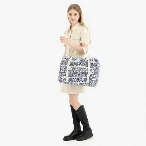 Kono Foldable Waterproof Storage Cabin Travel Handbag Elephant Print - Navy And Beige