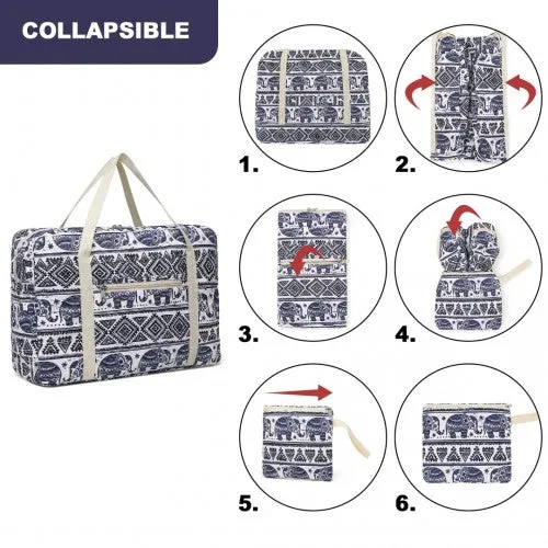 Kono Foldable Waterproof Storage Cabin Travel Handbag Elephant Print - Navy And Beige