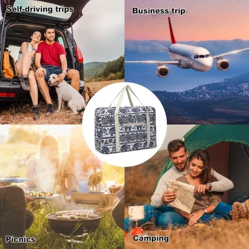 Kono Foldable Waterproof Storage Cabin Travel Handbag Elephant Print - Navy And Beige