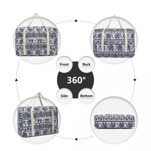 Kono Foldable Waterproof Storage Cabin Travel Handbag Elephant Print - Navy And Beige