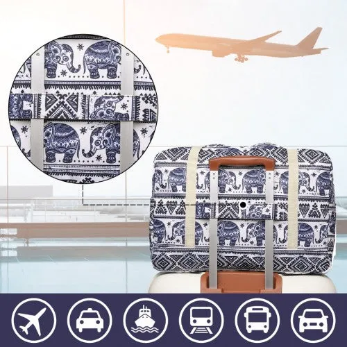 Kono Foldable Waterproof Storage Cabin Travel Handbag Elephant Print - Navy And Beige