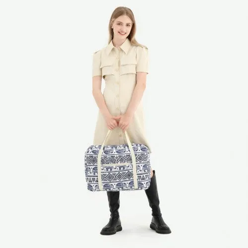 Kono Foldable Waterproof Storage Cabin Travel Handbag Elephant Print - Navy And Beige