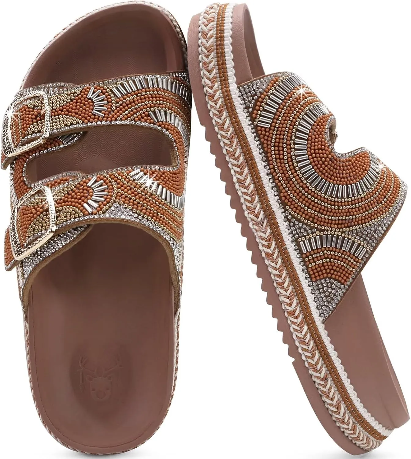 KuaiLu Womens Glitter Sandals with Arch Support Comfortable Orthopedic Cushion Recovery Slides Summer Fashion Sparkly Rhinestones Sandals Slip On Plantar Fasciitis Slippers for Indoor Outdoor