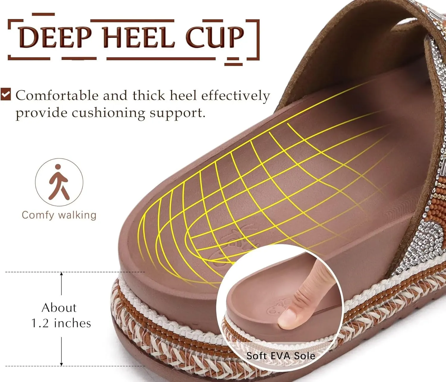 KuaiLu Womens Glitter Sandals with Arch Support Comfortable Orthopedic Cushion Recovery Slides Summer Fashion Sparkly Rhinestones Sandals Slip On Plantar Fasciitis Slippers for Indoor Outdoor