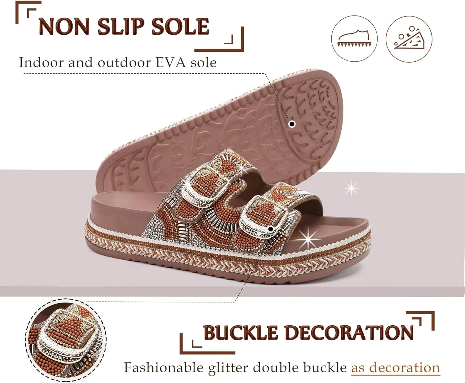 KuaiLu Womens Glitter Sandals with Arch Support Comfortable Orthopedic Cushion Recovery Slides Summer Fashion Sparkly Rhinestones Sandals Slip On Plantar Fasciitis Slippers for Indoor Outdoor