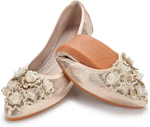 KUNWFNIX Women Ballet Flats Rhinestone Wedding Ballerina Shoes Foldable Sparkly Comfort Slip on Flat Shoes