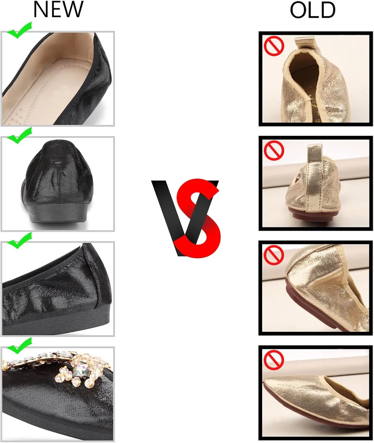 KUNWFNIX Women Ballet Flats Rhinestone Wedding Ballerina Shoes Foldable Sparkly Comfort Slip on Flat Shoes