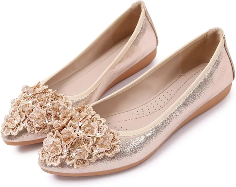KUNWFNIX Women Ballet Flats Rhinestone Wedding Ballerina Shoes Foldable Sparkly Comfort Slip on Flat Shoes