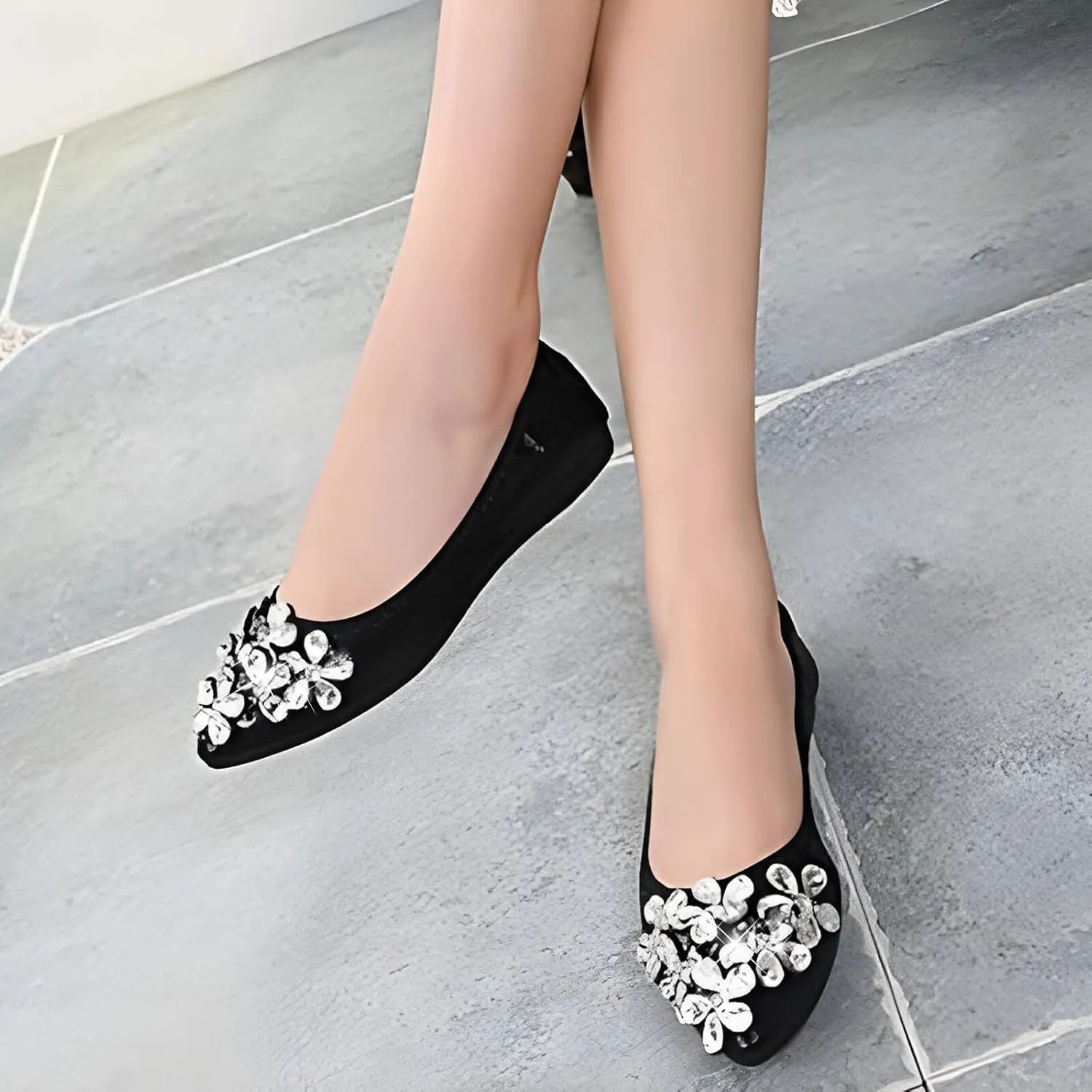 KUNWFNIX Women Ballet Flats Rhinestone Wedding Ballerina Shoes Foldable Sparkly Comfort Slip on Flat Shoes