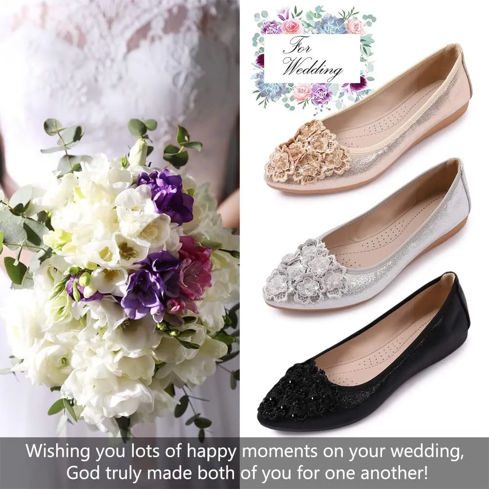 KUNWFNIX Women Ballet Flats Rhinestone Wedding Ballerina Shoes Foldable Sparkly Comfort Slip on Flat Shoes