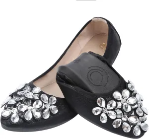 KUNWFNIX Women Ballet Flats Rhinestone Wedding Ballerina Shoes Foldable Sparkly Comfort Slip on Flat Shoes
