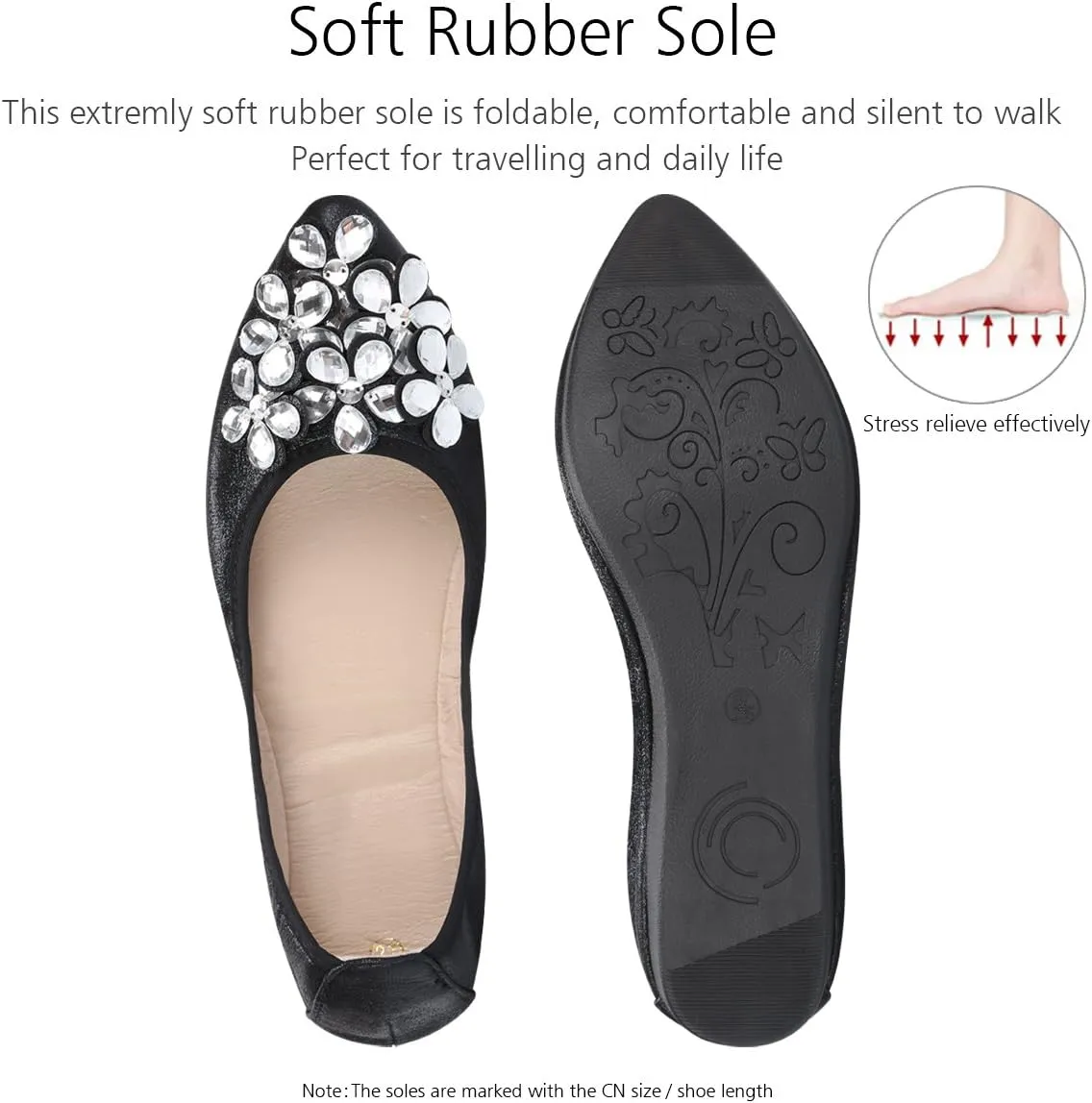 KUNWFNIX Women Ballet Flats Rhinestone Wedding Ballerina Shoes Foldable Sparkly Comfort Slip on Flat Shoes