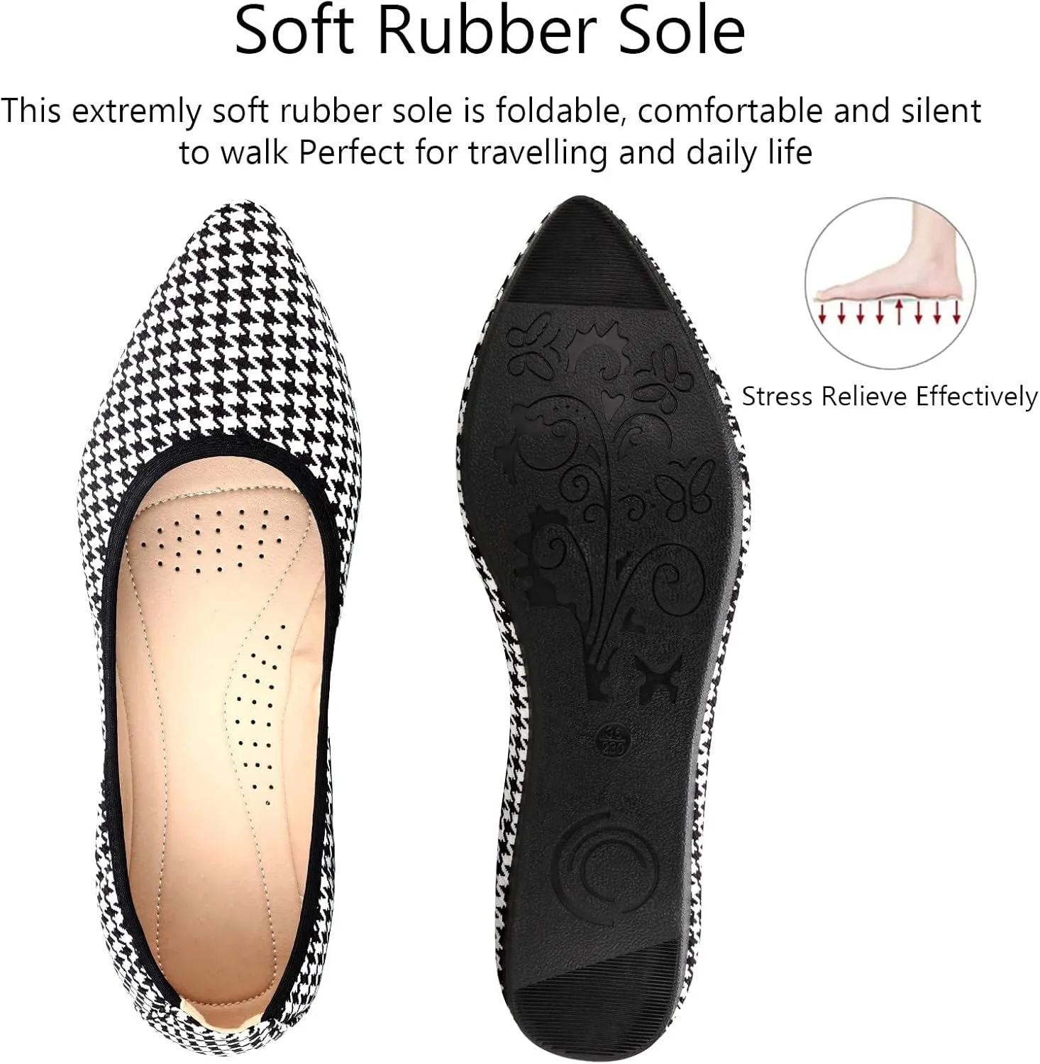 KUNWFNIX Women's Ballet Flats Foldable Classic Crown Rhinestone Slip On Flowers PU Leather Pointed Toe Comfort Flat Casual Dress Shoes