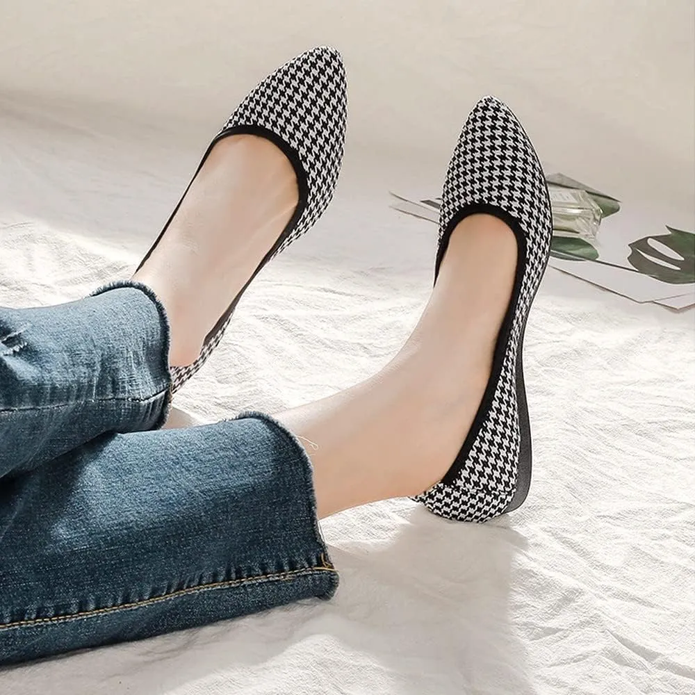 KUNWFNIX Women's Ballet Flats Foldable Classic Crown Rhinestone Slip On Flowers PU Leather Pointed Toe Comfort Flat Casual Dress Shoes
