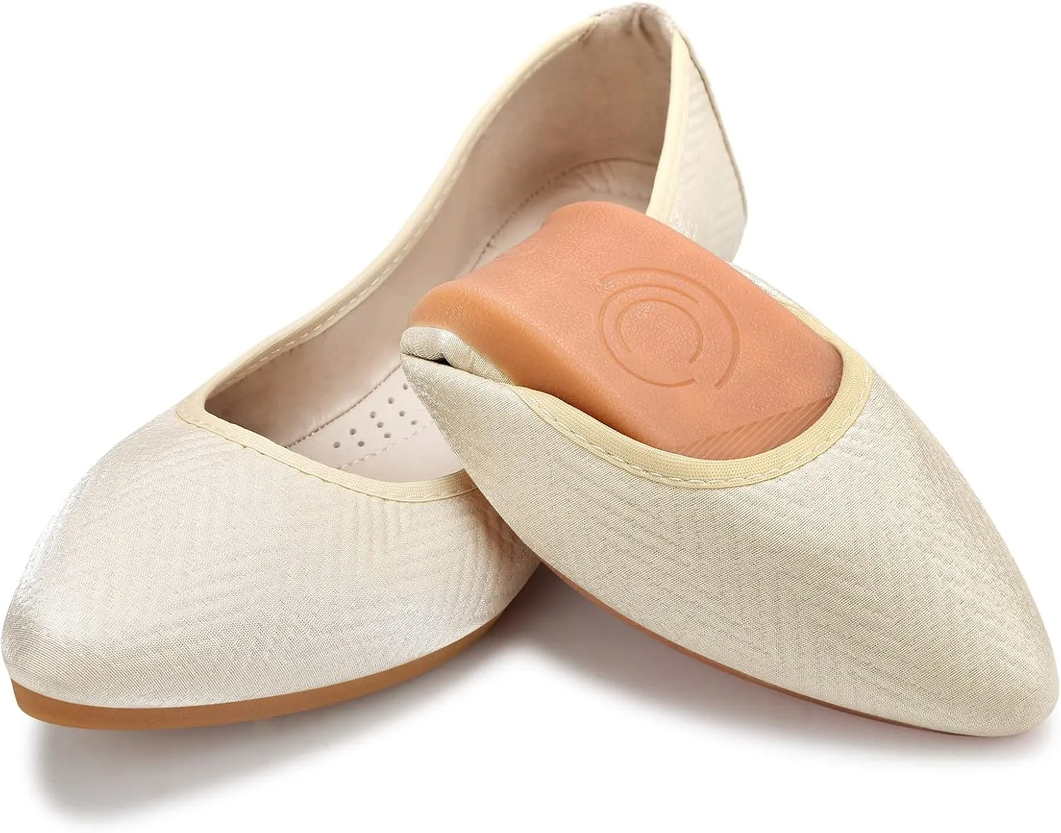 KUNWFNIX Women's Ballet Flats Foldable Classic Crown Rhinestone Slip On Flowers PU Leather Pointed Toe Comfort Flat Casual Dress Shoes
