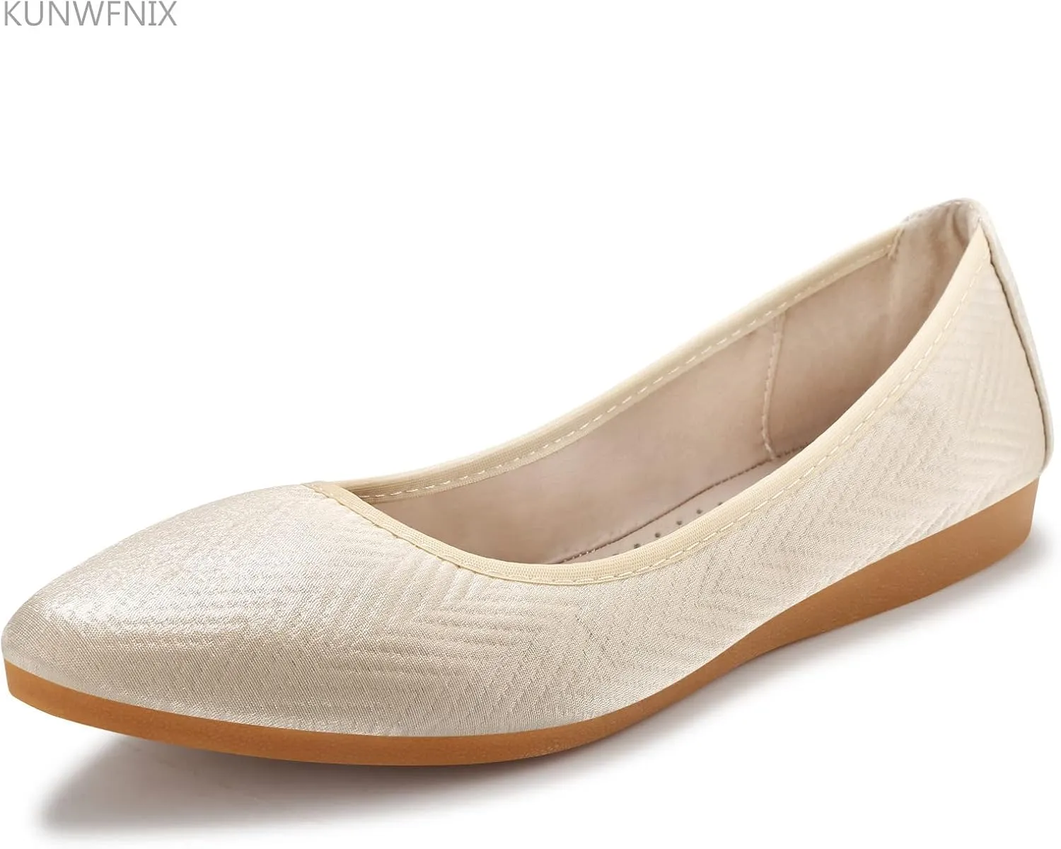 KUNWFNIX Women's Ballet Flats Foldable Classic Crown Rhinestone Slip On Flowers PU Leather Pointed Toe Comfort Flat Casual Dress Shoes