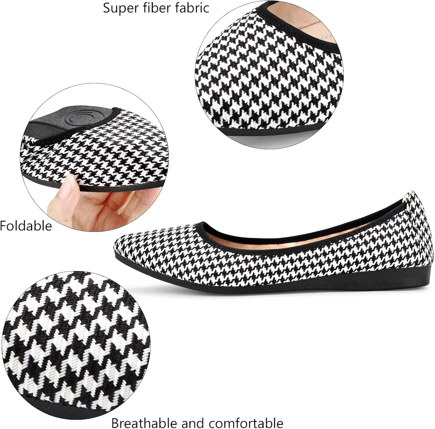KUNWFNIX Women's Ballet Flats Foldable Classic Crown Rhinestone Slip On Flowers PU Leather Pointed Toe Comfort Flat Casual Dress Shoes