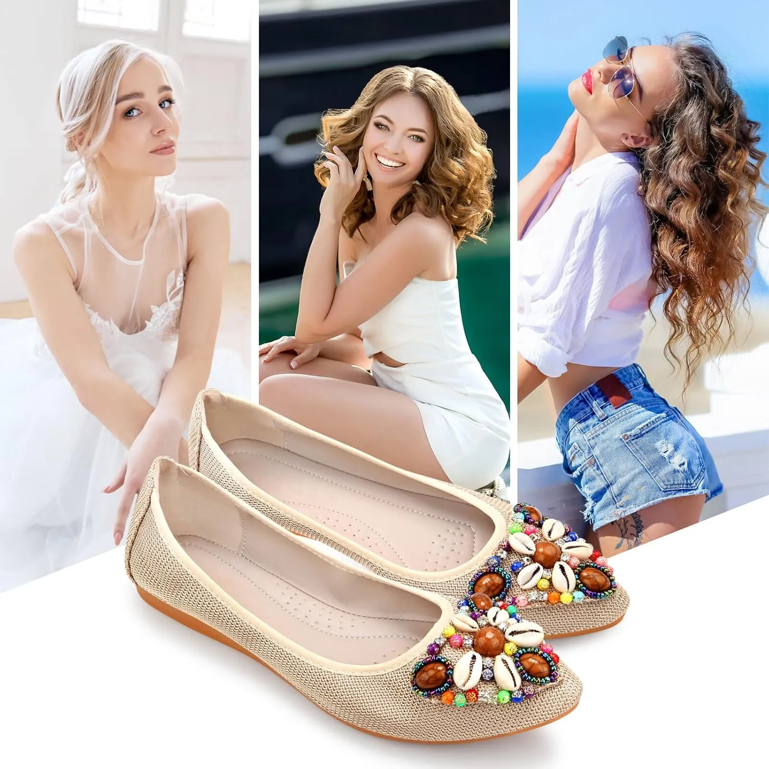 KUNWFNIX Women's Ballet Flats Foldable Classic Crown Rhinestone Slip On Flowers PU Leather Pointed Toe Comfort Flat Casual Dress Shoes