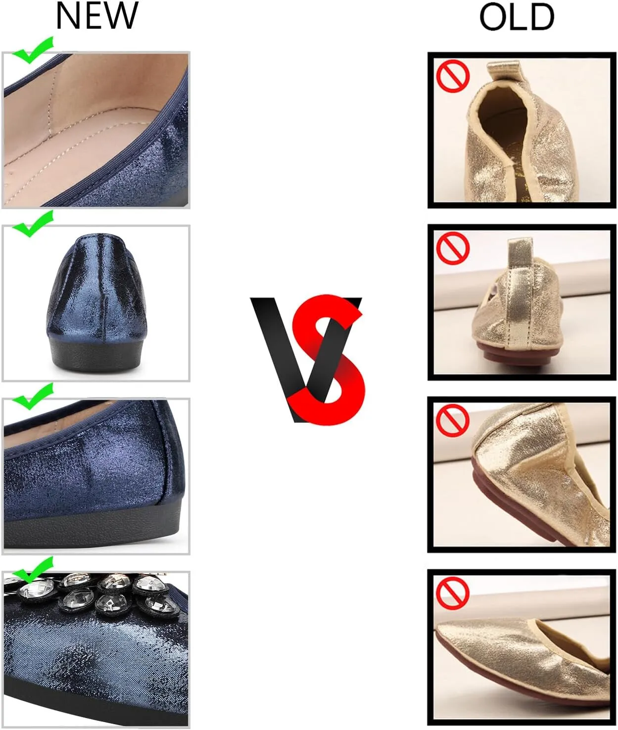 KUNWFNIX Women's Ballet Flats Foldable Classic Crown Rhinestone Slip On Flowers PU Leather Pointed Toe Comfort Flat Casual Dress Shoes
