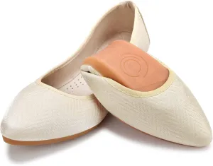 KUNWFNIX Women's Ballet Flats Foldable Classic Crown Rhinestone Slip On Flowers PU Leather Pointed Toe Comfort Flat Casual Dress Shoes
