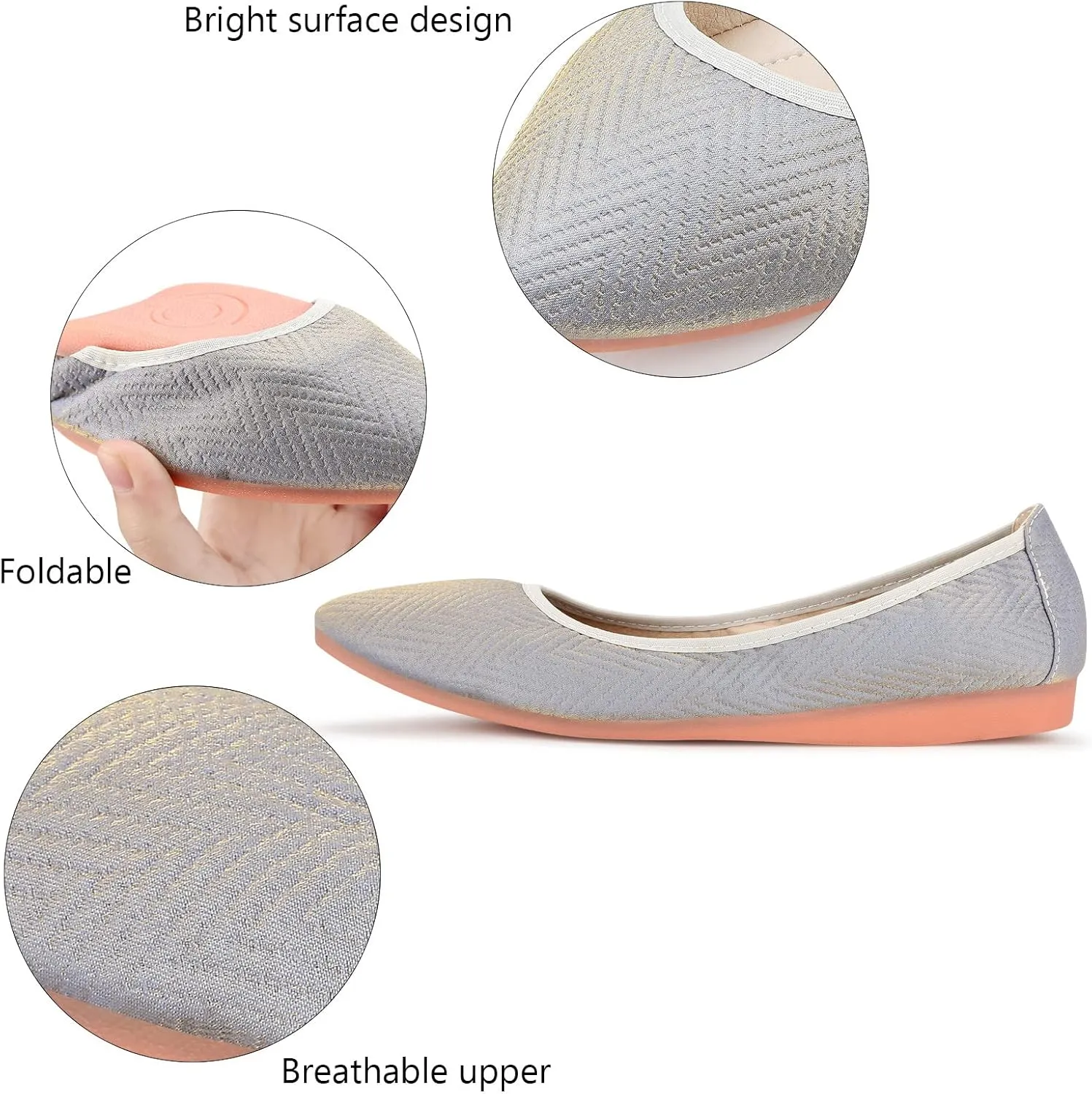 KUNWFNIX Women's Ballet Flats Foldable Classic Crown Rhinestone Slip On Flowers PU Leather Pointed Toe Comfort Flat Casual Dress Shoes