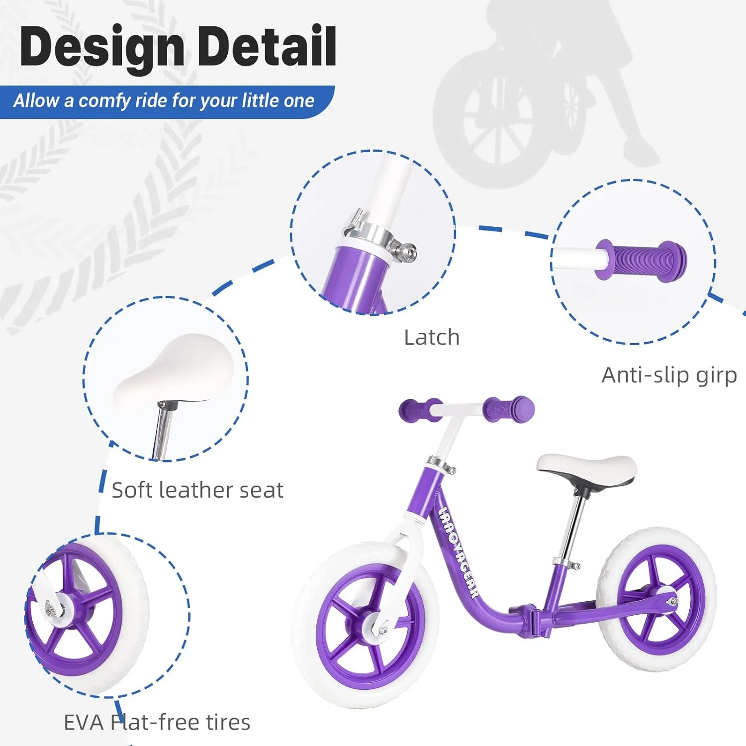 LANOVAGEAR 12” Sport Balance Bike for Kids Ages 18 Months to 5 Years Lightweight, Adjustable Seat, No-Pedal Design for Toddler Boys & Girls