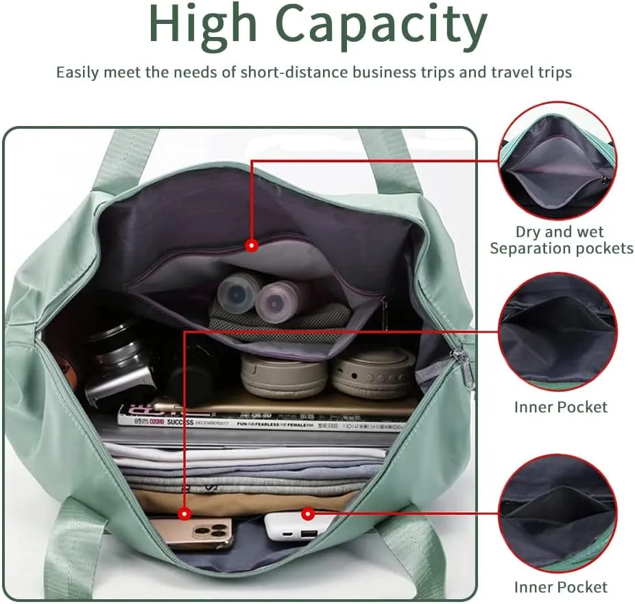 Large Capacity Foldable Travel Bag, Expandable Waterproof Carry on Bag, Dry and Wet Separation Spor Duffel Bags