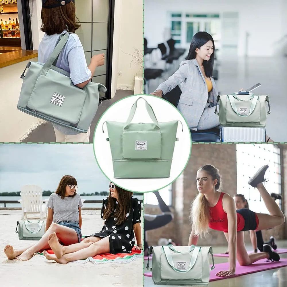 Large Capacity Foldable Travel Bag, Expandable Waterproof Carry on Bag, Dry and Wet Separation Spor Duffel Bags