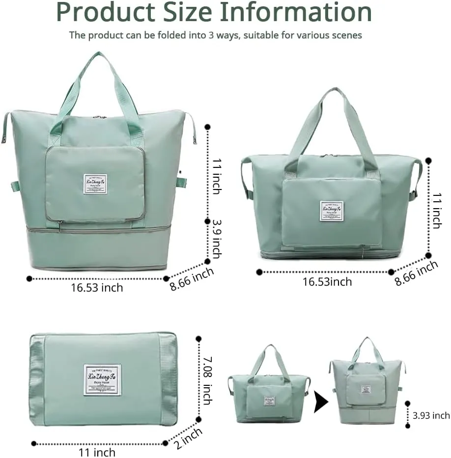 Large Capacity Foldable Travel Bag, Expandable Waterproof Carry on Bag, Dry and Wet Separation Spor Duffel Bags