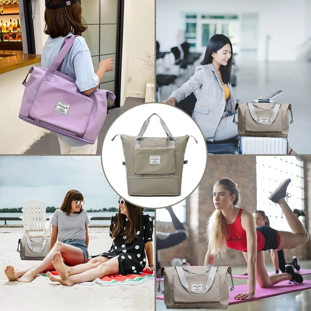 Large Capacity Foldable Travel Bag, Expandable Waterproof Carry on Bag, Dry and Wet Separation Spor Duffel Bags