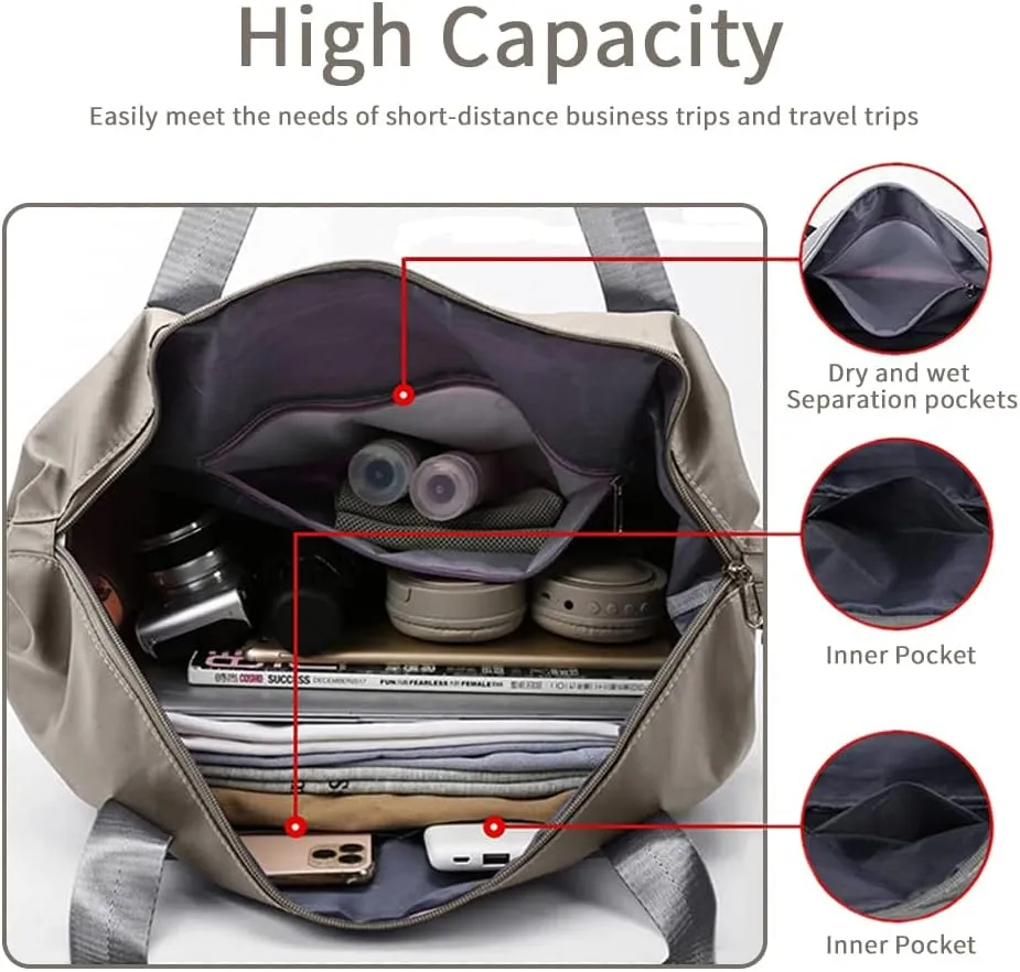 Large Capacity Foldable Travel Bag, Expandable Waterproof Carry on Bag, Dry and Wet Separation Spor Duffel Bags
