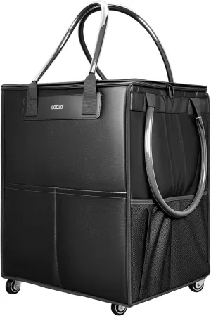 Large Reusable Grocery Bag on Wheels, Foldable Rolling Tote Bag with Detachable Roller