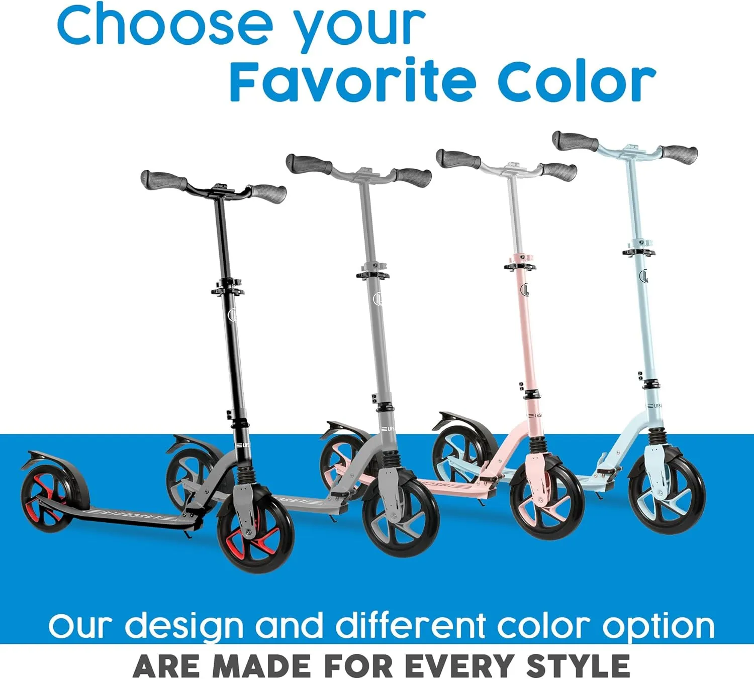 LaScoota Kick Scooter for Kids Ages 6 , Teens & Adults, Large 8" Sturdy Urethane Wheels. Adjustable Handlebar, Lightweight, Foldable, 220lbs Max Load