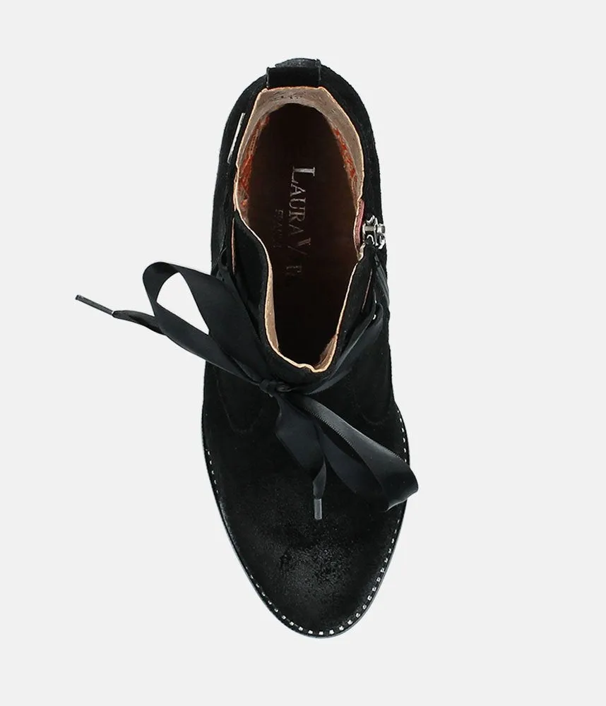 Laura Vita Plush Black Suede Ankle Boots