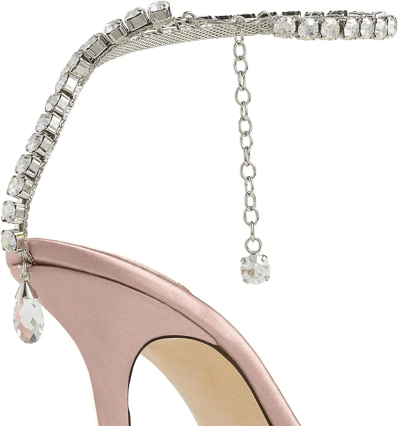 LauraVicci Women's Heeled Sandals Crystal Chain Ankle Straps Rhinestones Buckle High Heels Stiletto Slip On Wedding Party Satin Dress Shoes