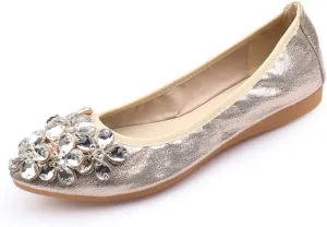 Lauthen.S Women Foldable Ballet Flats, Pointed Toe Wedding Rhinestone Slip on Flat Shoes