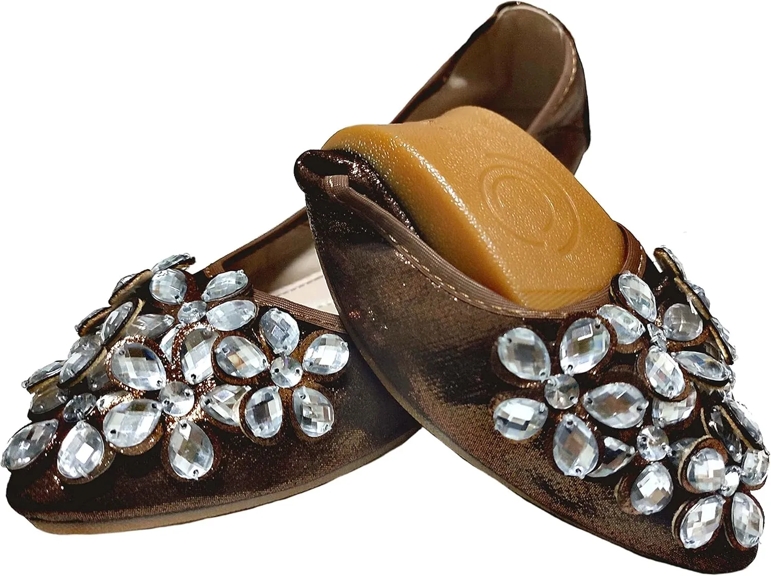 Lauthen.S Women Foldable Ballet Flats, Pointed Toe Wedding Rhinestone Slip on Flat Shoes