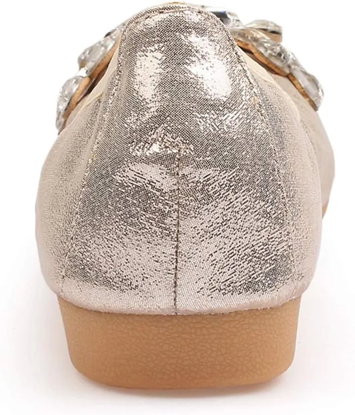 Lauthen.S Women Foldable Ballet Flats, Pointed Toe Wedding Rhinestone Slip on Flat Shoes