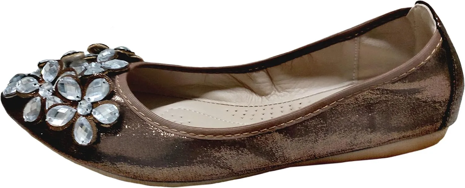 Lauthen.S Women Foldable Ballet Flats, Pointed Toe Wedding Rhinestone Slip on Flat Shoes