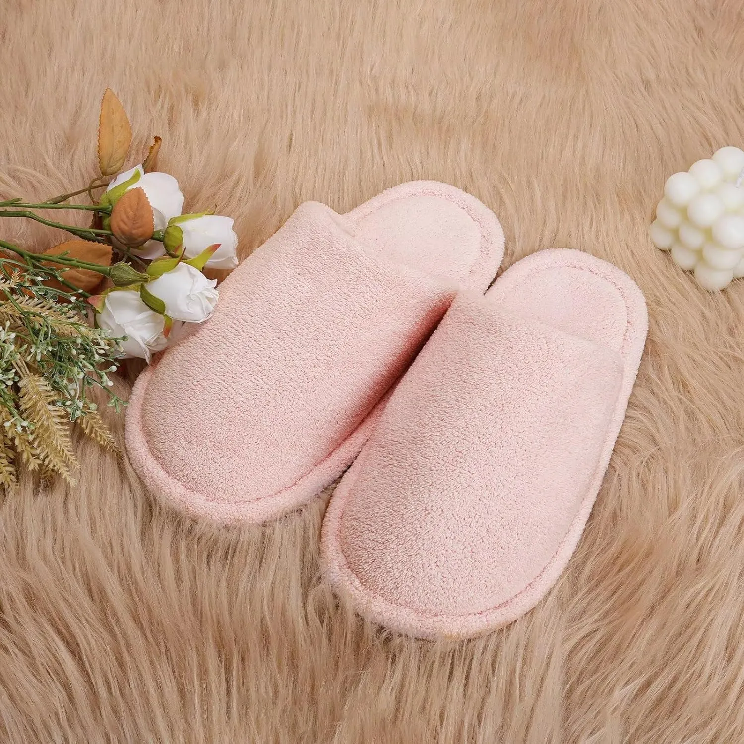 LBF Women's Fuzzy House Slippers Non-Slip Winter Warm Indoor Cozy Soft Memory Foam Slip-On Lightweight Slippers for Women