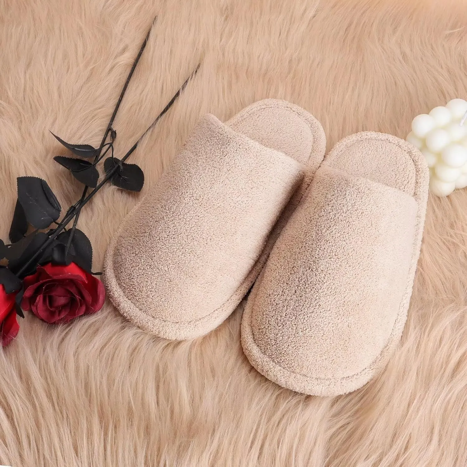 LBF Women's Fuzzy House Slippers Non-Slip Winter Warm Indoor Cozy Soft Memory Foam Slip-On Lightweight Slippers for Women