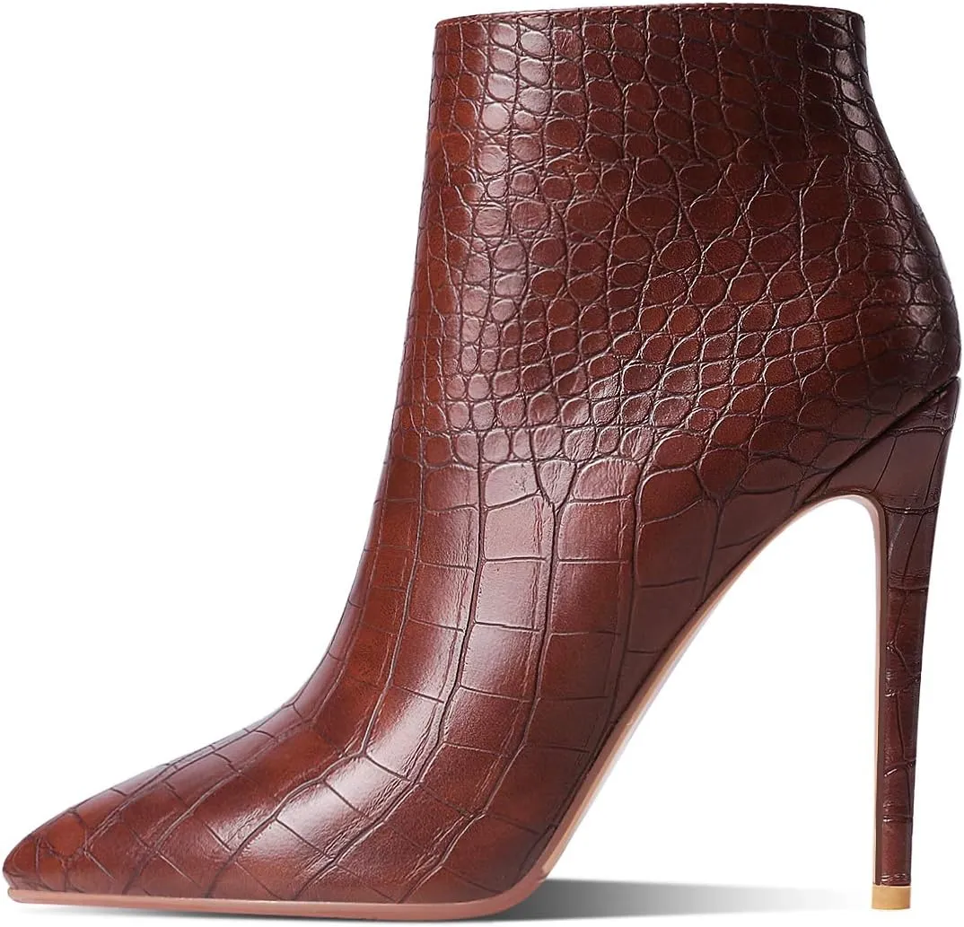 LEHOOR Women Stilettos Booties Pointed Closed Toe Side Zipper 5 Inch High Heel Ankle Boots Patent Leather Concise Elegant Office Shoes