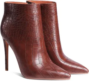 LEHOOR Women Stilettos Booties Pointed Closed Toe Side Zipper 5 Inch High Heel Ankle Boots Patent Leather Concise Elegant Office Shoes