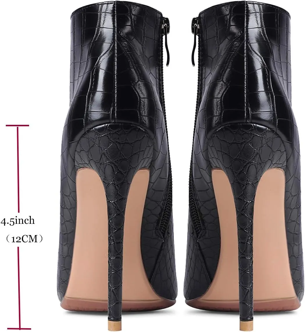 LEHOOR Women Stilettos Booties Pointed Closed Toe Side Zipper 5 Inch High Heel Ankle Boots Patent Leather Concise Elegant Office Shoes