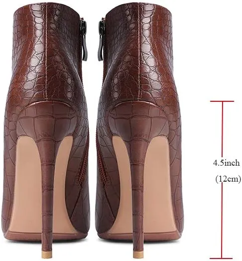 LEHOOR Women Stilettos Booties Pointed Closed Toe Side Zipper 5 Inch High Heel Ankle Boots Patent Leather Concise Elegant Office Shoes