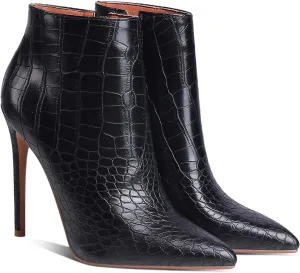 LEHOOR Women Stilettos Booties Pointed Closed Toe Side Zipper 5 Inch High Heel Ankle Boots Patent Leather Concise Elegant Office Shoes