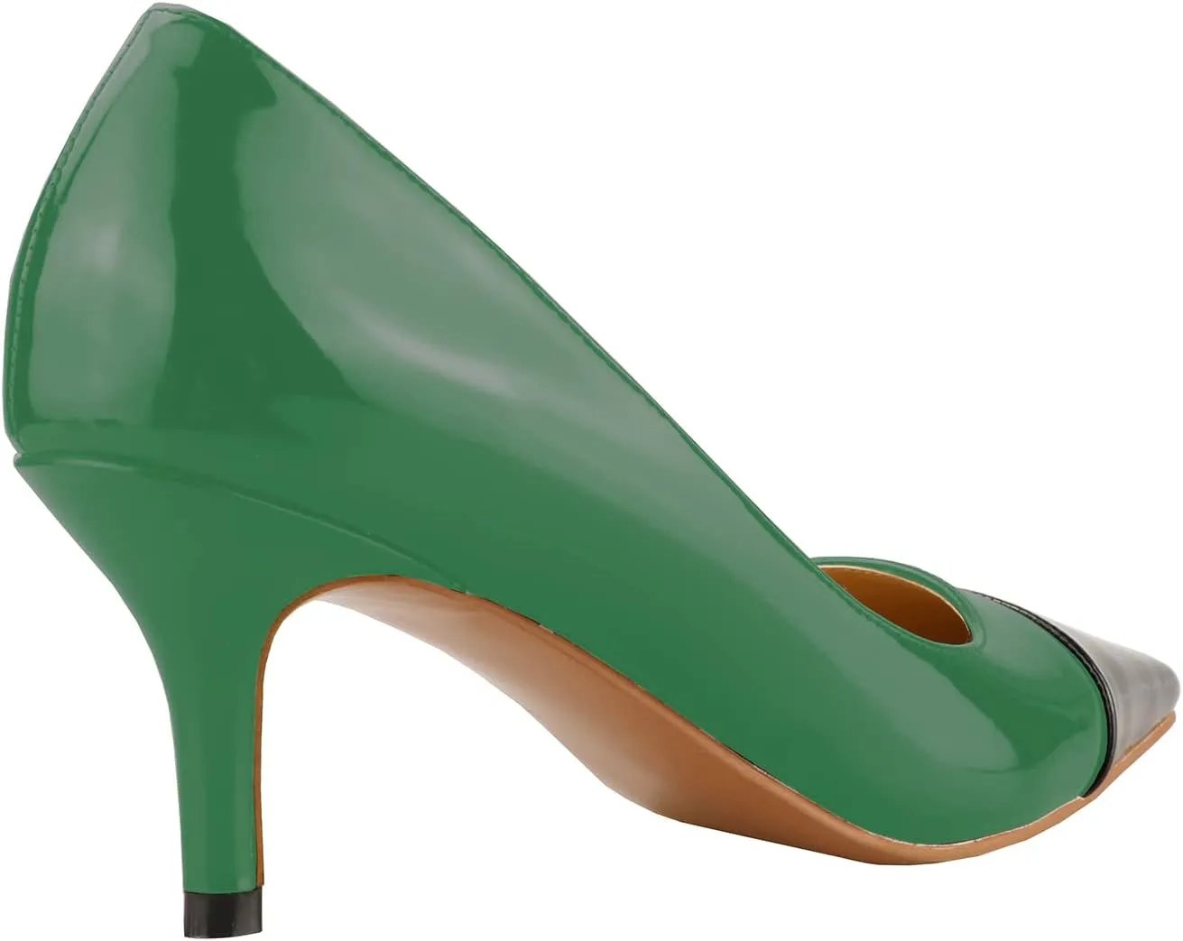 LEMUTISME Women's Fashion Patent Leather Square Cap Toe Elegant Two-Tone Slip On Low Kitten Heel Dress Pumps for Work Party Wedding