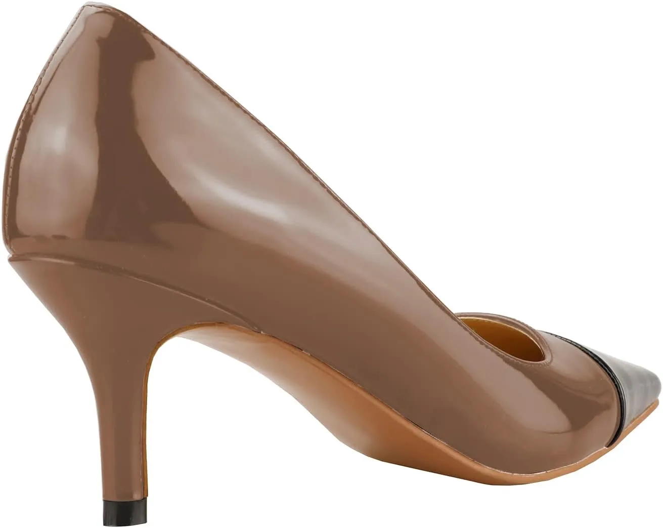 LEMUTISME Women's Fashion Patent Leather Square Cap Toe Elegant Two-Tone Slip On Low Kitten Heel Dress Pumps for Work Party Wedding